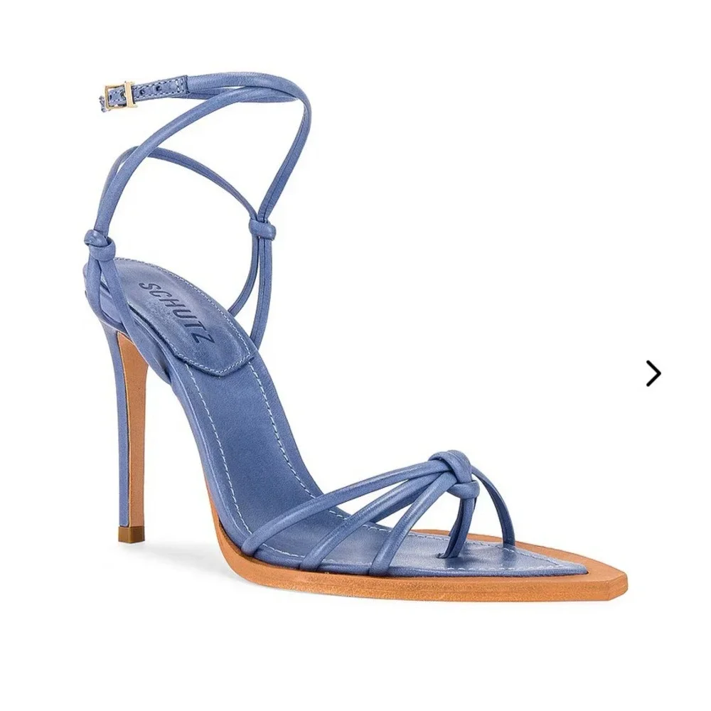 Schutz Abby Blue Leather Point Toe Strappy Wrap Around Stiletto Heels Womens 6.5